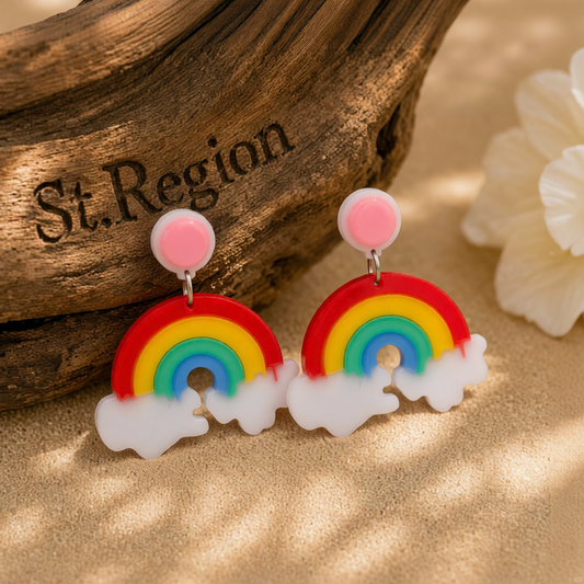 Red Acrylic & Silver-Plated Rainbow Drop Earrings