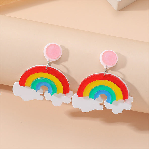 Red & Silvertone Rainbow Drop Earrings