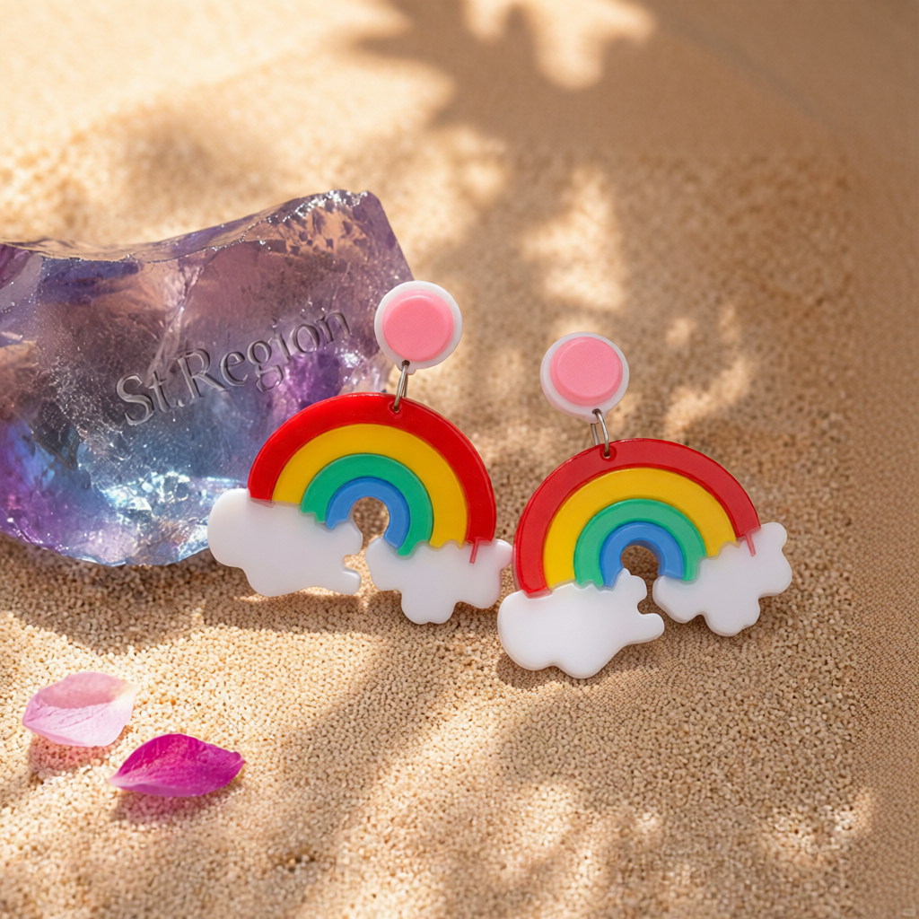 Red Acrylic & Silver-Plated Rainbow Drop Earrings