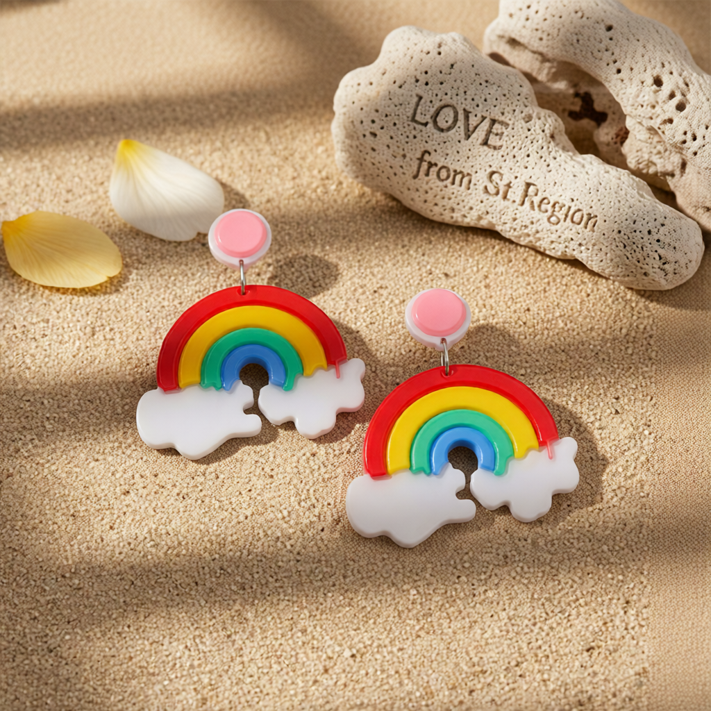 Red Acrylic & Silver-Plated Rainbow Drop Earrings