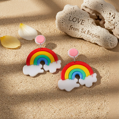 Red Acrylic & Silver-Plated Rainbow Drop Earrings