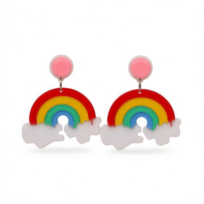 Red Acrylic & Silver-Plated Rainbow Drop Earrings
