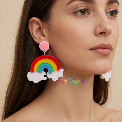 Red Acrylic & Silver-Plated Rainbow Drop Earrings