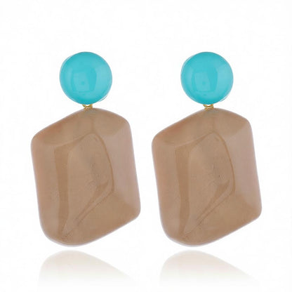 Coffee Resin and 18K Gold-Plated Rectangle Drop Earrings, gold drop earrings for women, everyday style, side view