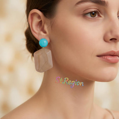 Coffee Resin and 18K Gold-Plated Rectangle Drop Earrings, gold drop earrings for women, everyday style, styled look