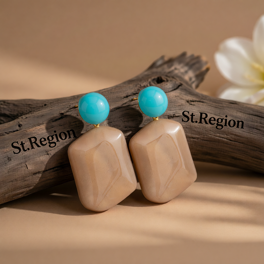 Coffee Resin & 18K Gold-Plated Rectangle Drop Earrings