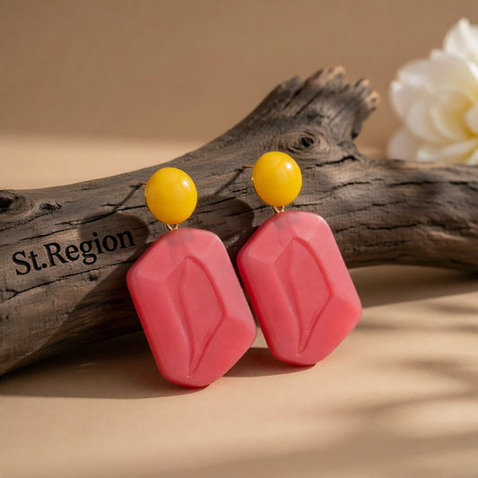 Rose Resin & 18K Gold-Plated Rectangle Drop Earrings