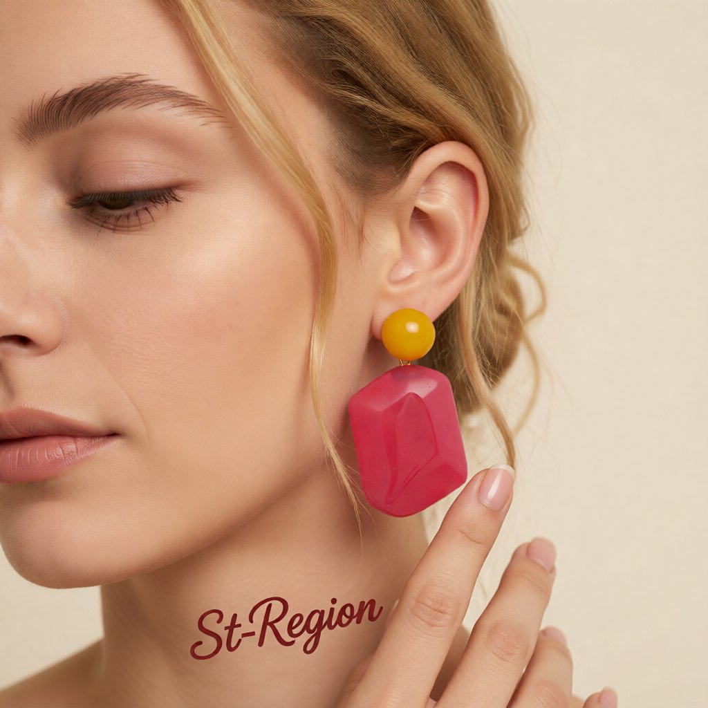 Rose Resin & 18K Gold-Plated Rectangle Drop Earrings
