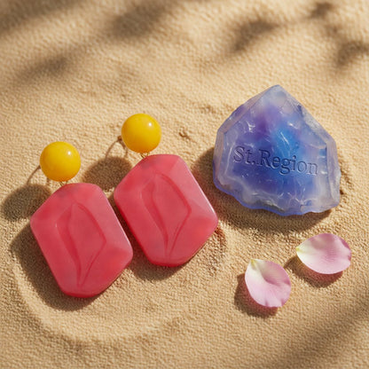 Rose Resin & 18K Gold-Plated Rectangle Drop Earrings
