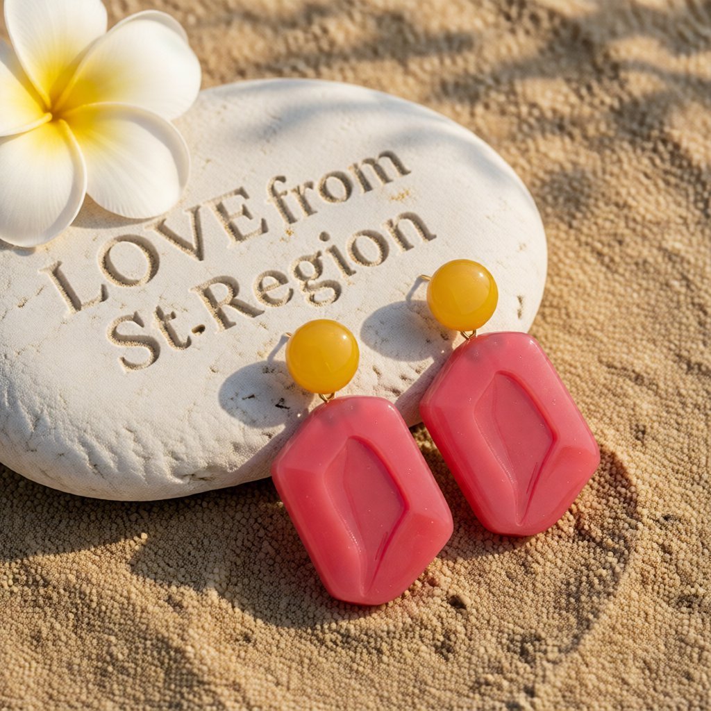 Rose Resin & 18K Gold-Plated Rectangle Drop Earrings