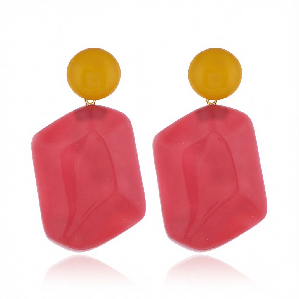 Rose Resin & 18K Gold-Plated Rectangle Drop Earrings