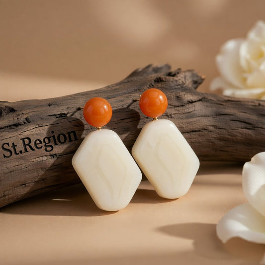 White Resin & 18K Gold-Plated Rectangle Drop Earrings
