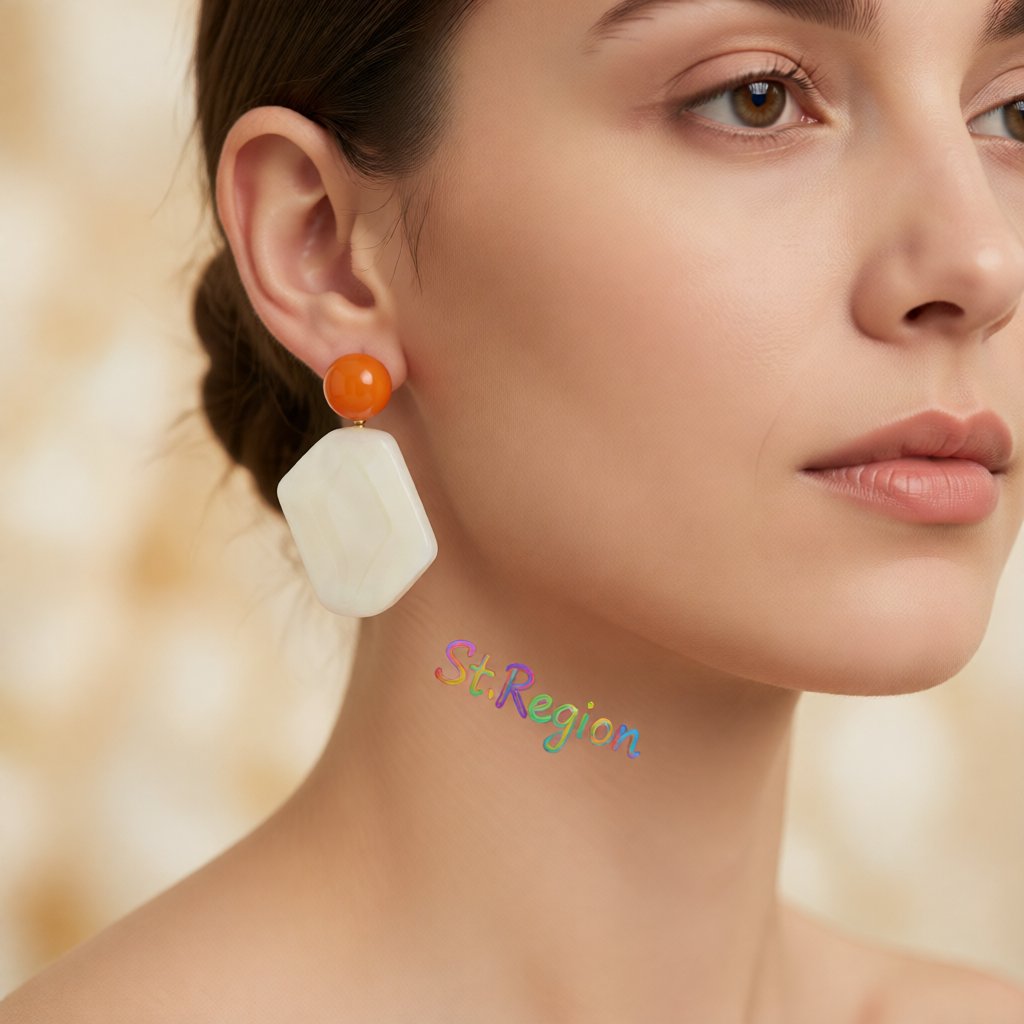 White Resin & 18K Gold-Plated Rectangle Drop Earrings