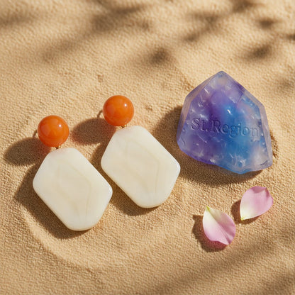 White Resin & 18K Gold-Plated Rectangle Drop Earrings