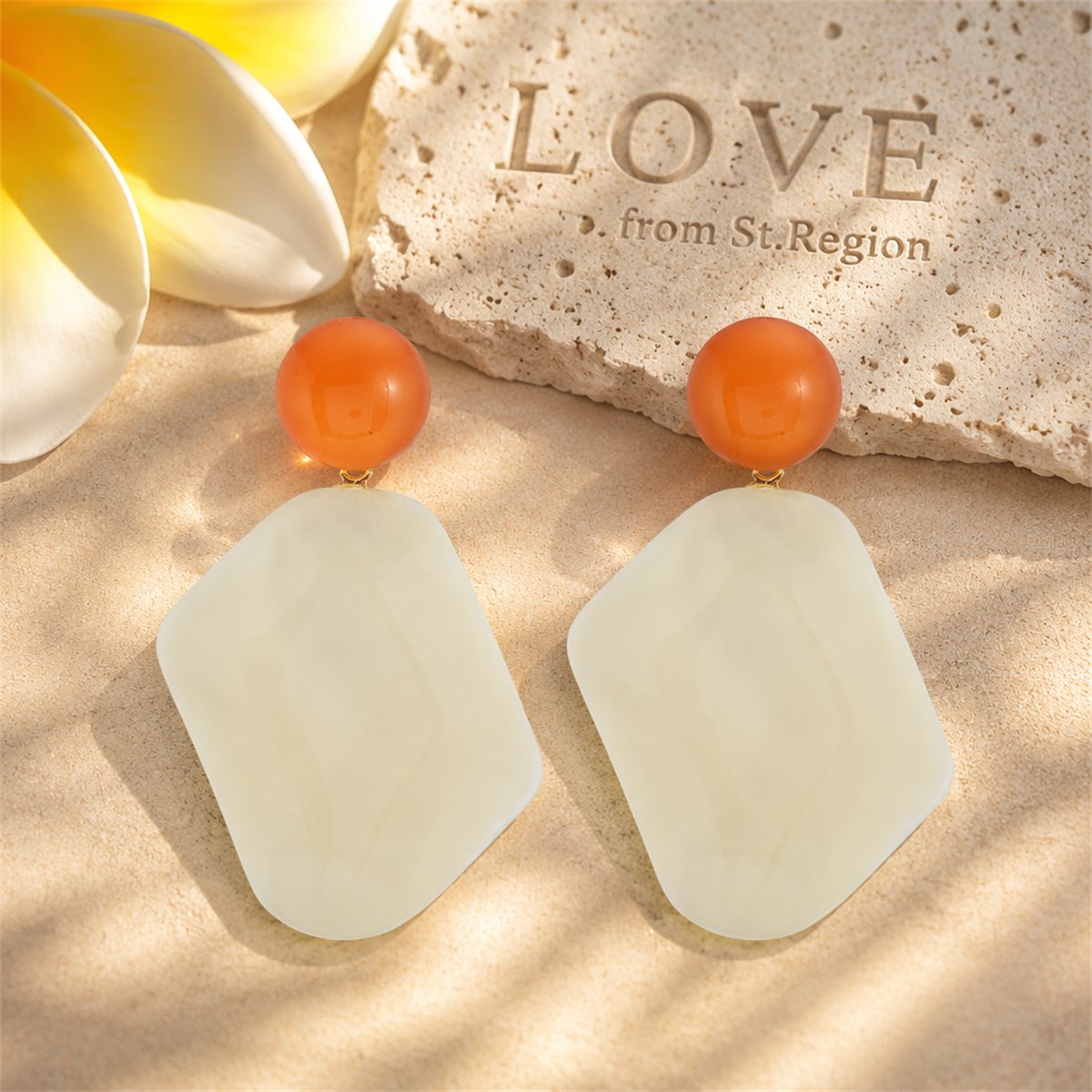 White Resin & 18K Gold-Plated Rectangle Drop Earrings