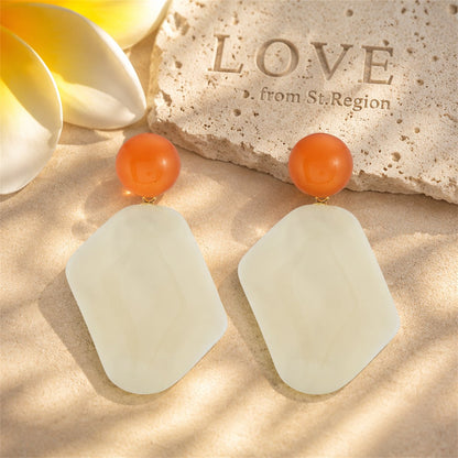 White Resin & 18K Gold-Plated Rectangle Drop Earrings