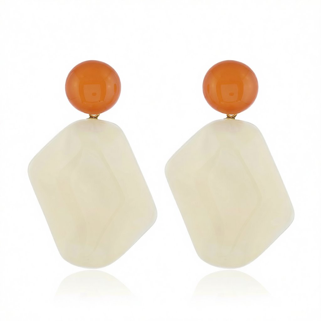 White Resin & 18K Gold-Plated Rectangle Drop Earrings