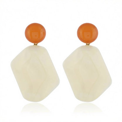White Resin & 18K Gold-Plated Rectangle Drop Earrings