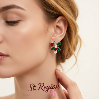 Cubic Zirconia and 18K Gold-Plated Christmas Crutch Stud Earrings, gold stud earrings for women, everyday style, styled look
