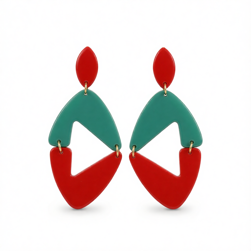 Red & Green Openwork Rhombus Drop Earrings
