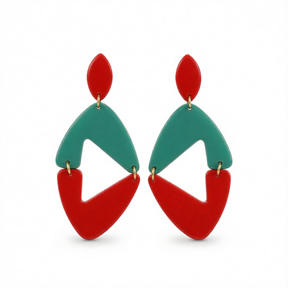 Red & Green Openwork Rhombus Drop Earrings