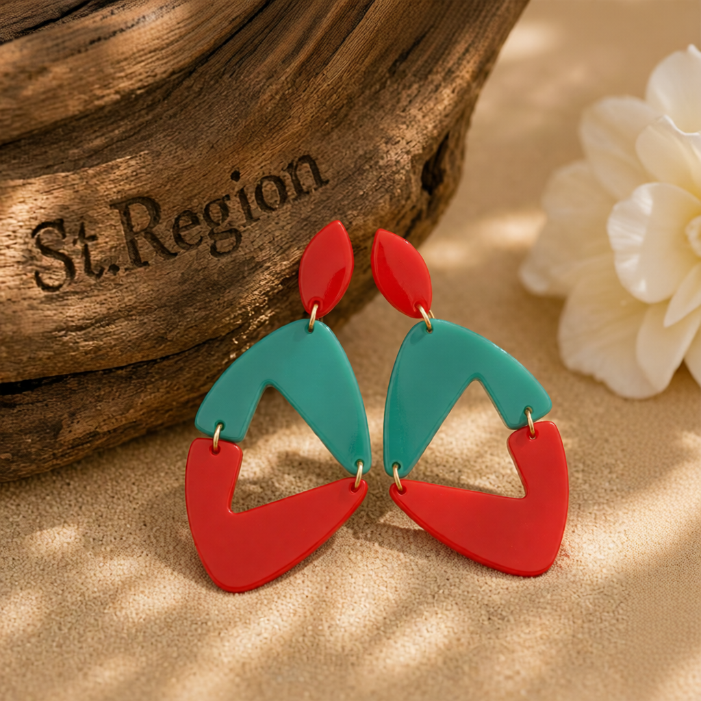 Red & Green Openwork Rhombus Drop Earrings