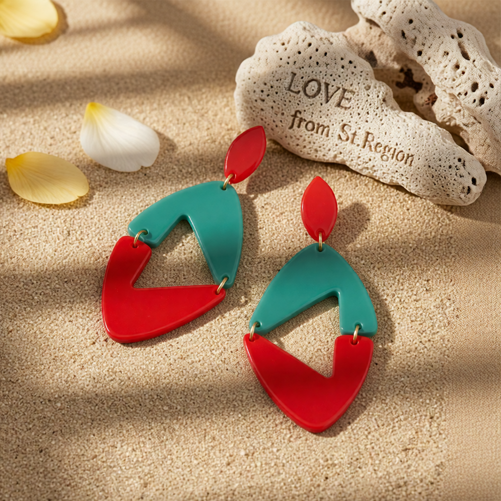 Red & Green Openwork Rhombus Drop Earrings