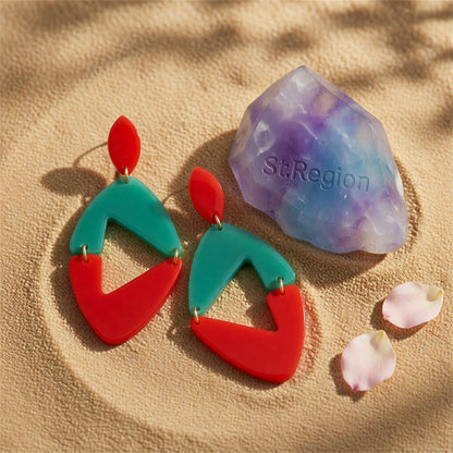 Red & Green Openwork Rhombus Drop Earrings