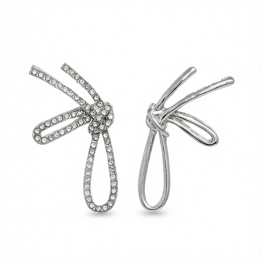 Cubic Zirconia & Silver-Plated Knot Stud Earrings