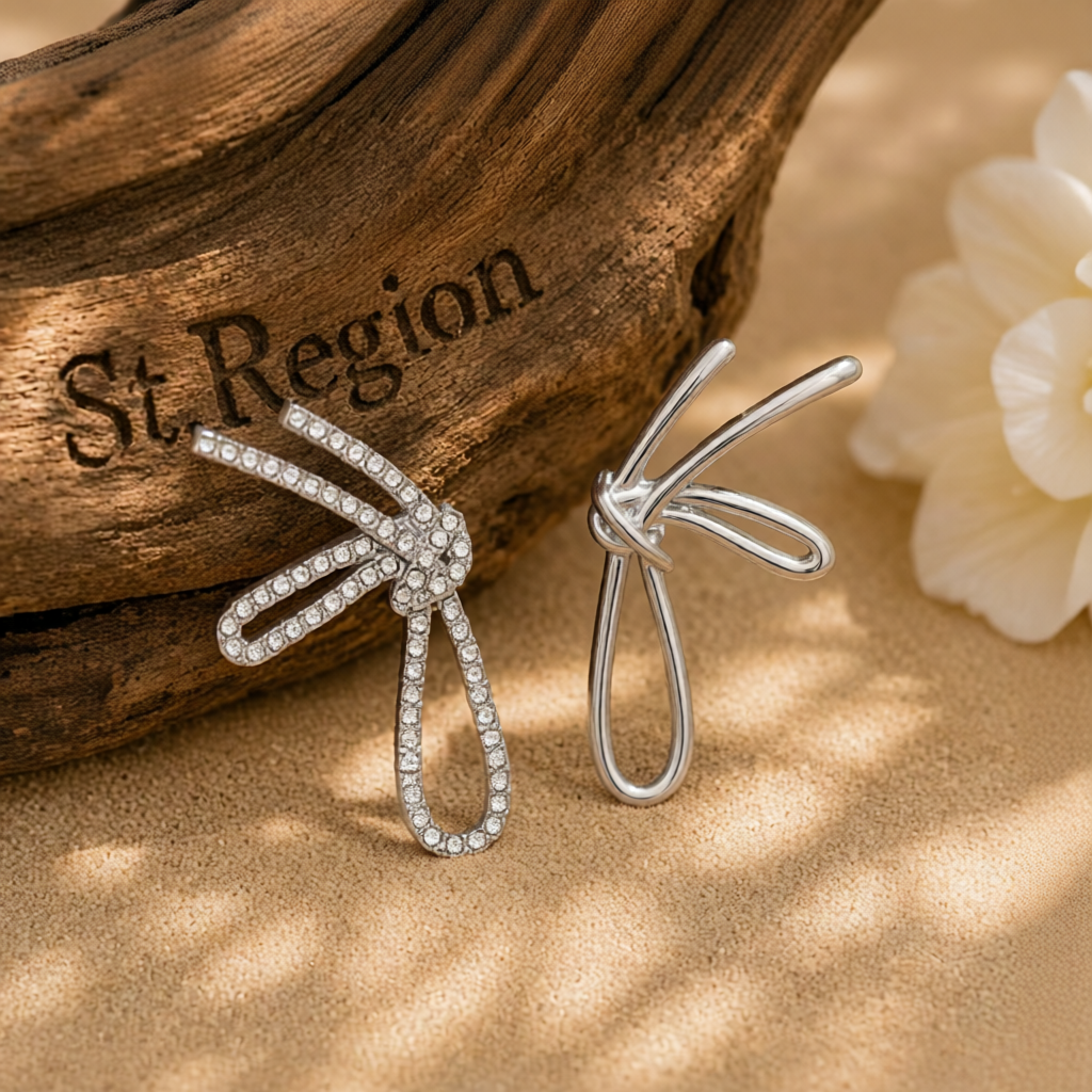 Cubic Zirconia & Silver-Plated Knot Stud Earrings