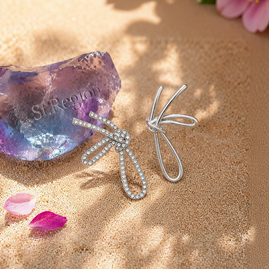 Cubic Zirconia & Silver-Plated Knot Stud Earrings