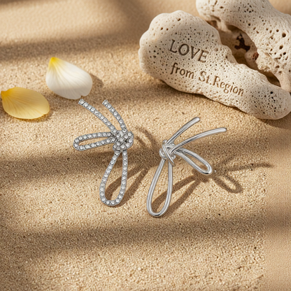 Cubic Zirconia & Silver-Plated Knot Stud Earrings