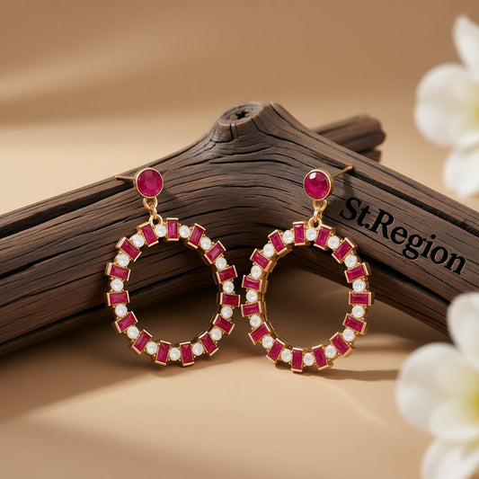 Rose Crystal and Cubic Zirconia Hoop Drop Earrings, drop earrings for women, everyday style, front view