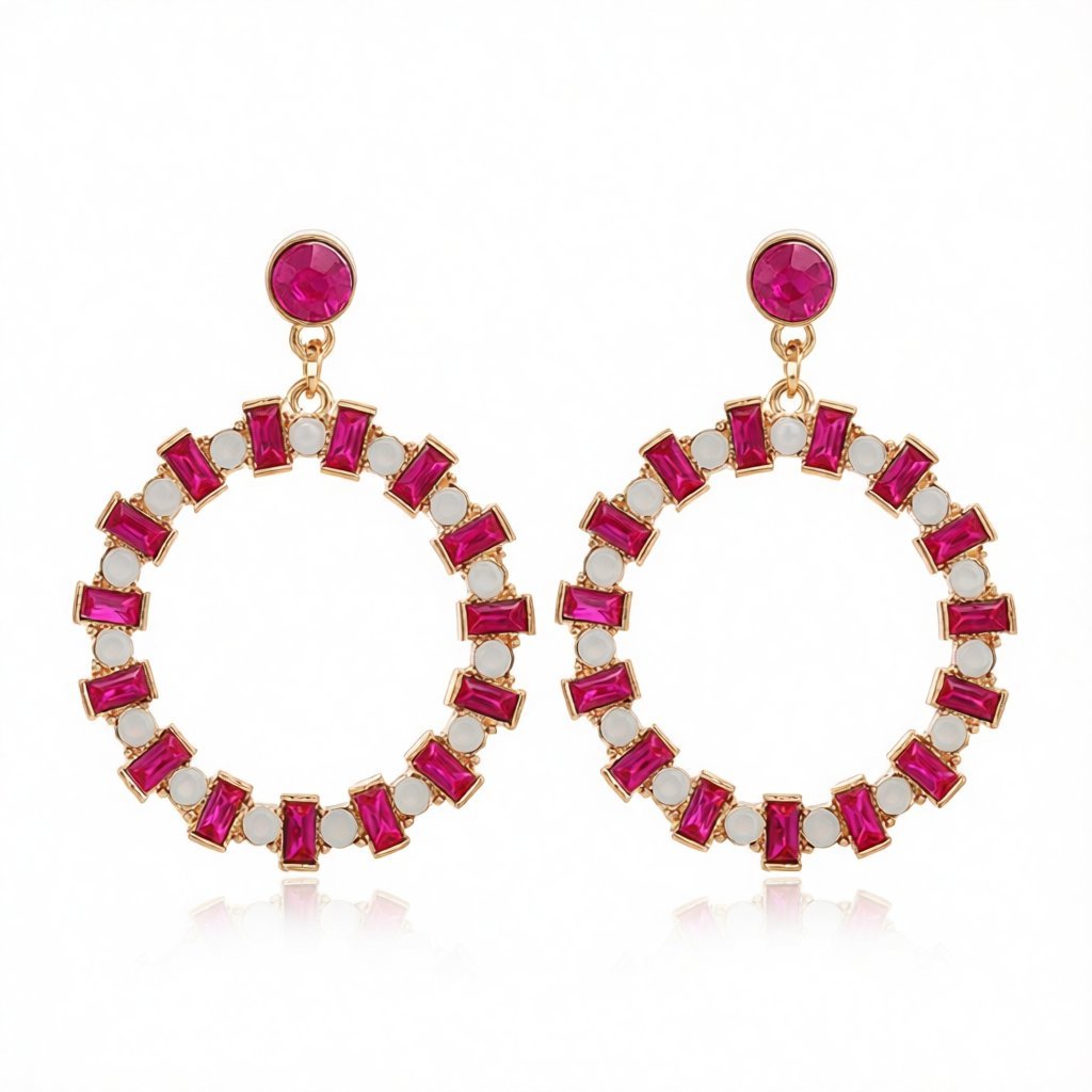 Rose Crystal and Cubic Zirconia Hoop Drop Earrings, drop earrings for women, everyday style, side view