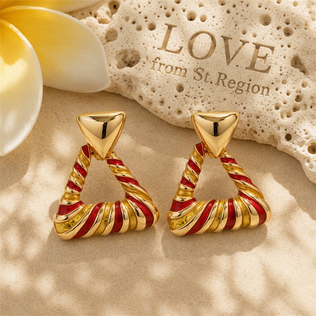 Red and Yellow Enamel 18K Gold-Plated Twisted Drop Earrings, gold drop earrings for women, lifestyle look