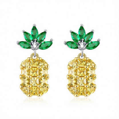 Yellow and Green Crystal Pineapple Drop Earrings, drop earrings for women, botanical inspired, side view