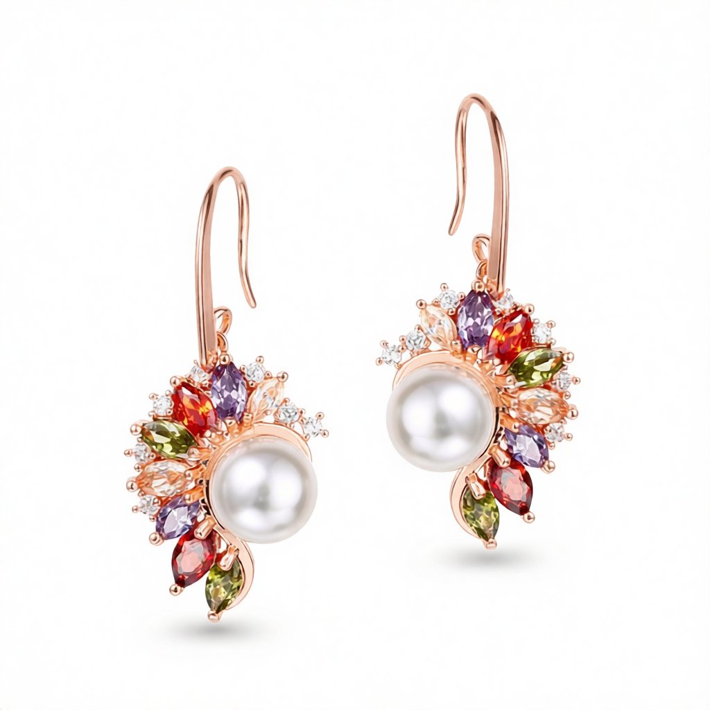 Cultured Pearl and Cubic Zirconia Butterfly-Wing Drop Earrings, drop earrings for women, elegant gift for her, side view