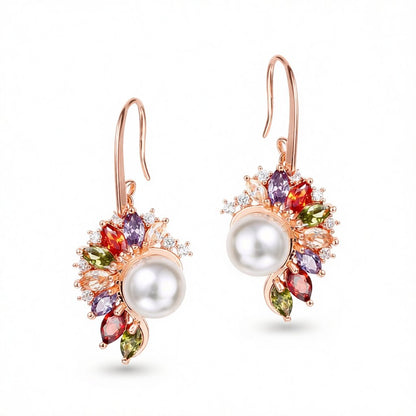 Cultured Pearl and Cubic Zirconia Butterfly-Wing Drop Earrings, drop earrings for women, elegant gift for her, side view