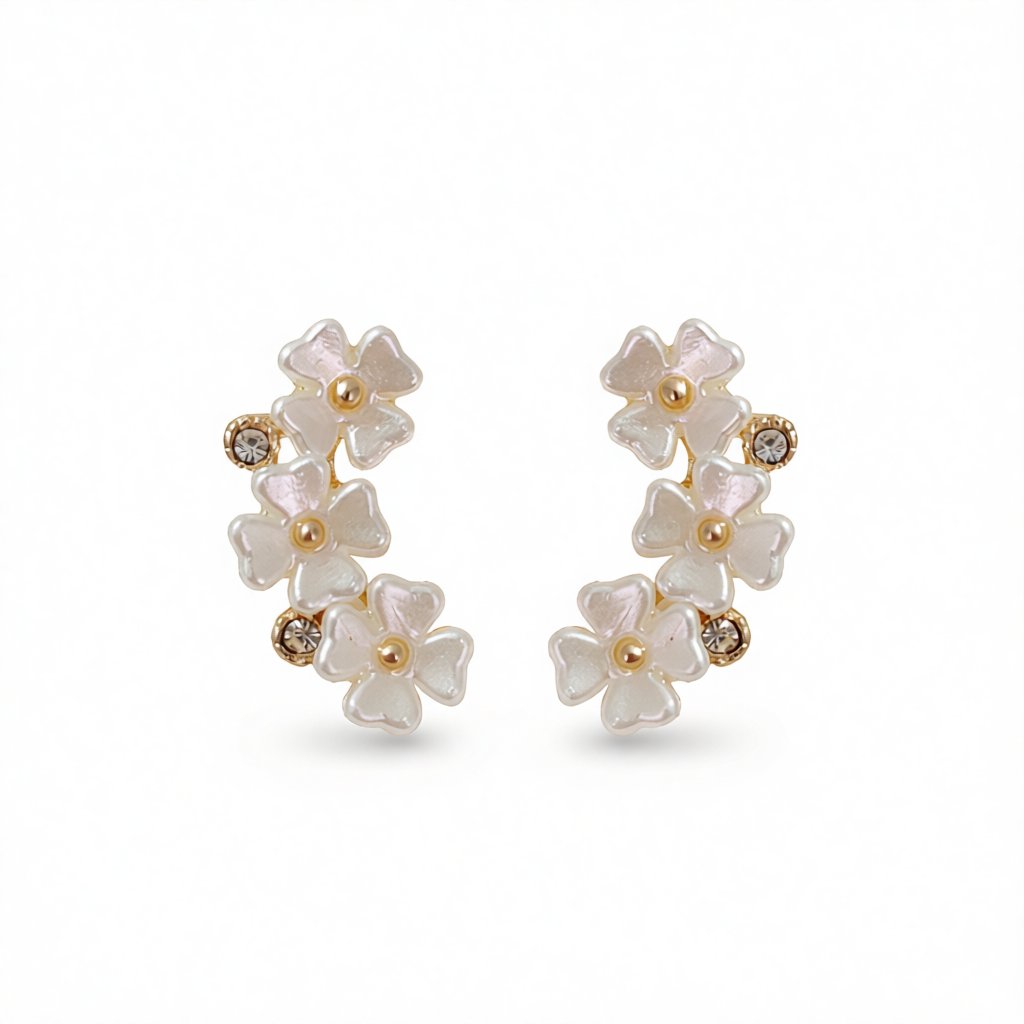 White Acrylic and Cubic Zirconia 18K Gold-Plated Floral Stud Earrings, cubic zirconia stud earrings for women, side view