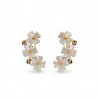 White Acrylic and Cubic Zirconia 18K Gold-Plated Floral Stud Earrings, cubic zirconia stud earrings for women, side view