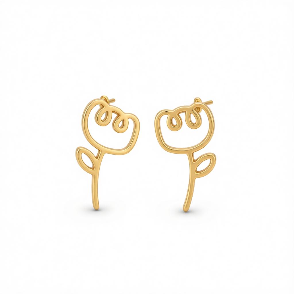 18K Gold-Plated Openwork Flower Stud Earrings