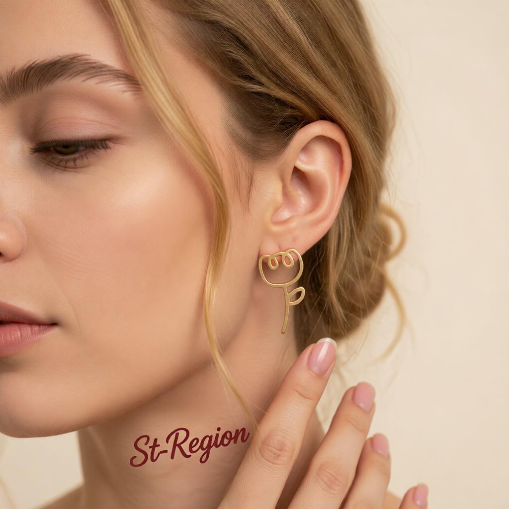 18K Gold-Plated Openwork Flower Stud Earrings