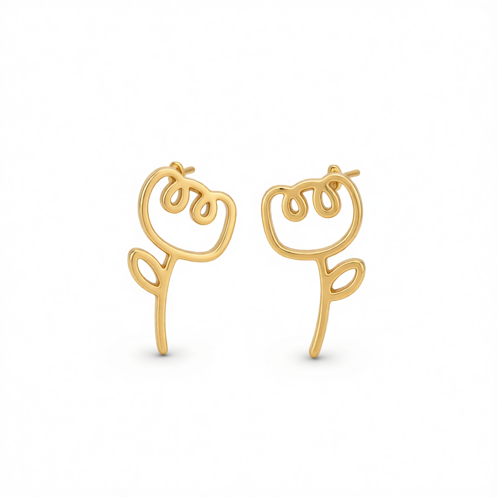 18K Gold-Plated Openwork Flower Stud Earrings
