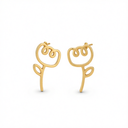 18K Gold-Plated Openwork Flower Stud Earrings