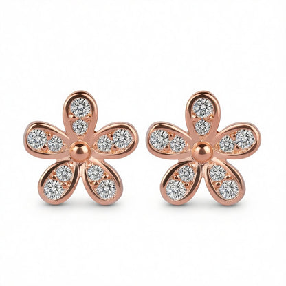Cubic Zirconia and 18K Rose Gold-Plated Flower Stud Earrings, rose gold stud earrings for women, side view