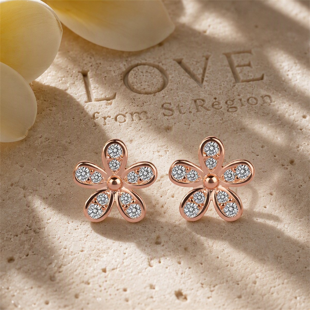 Cubic Zirconia and 18K Rose Gold-Plated Flower Stud Earrings, rose gold stud earrings for women, lifestyle look