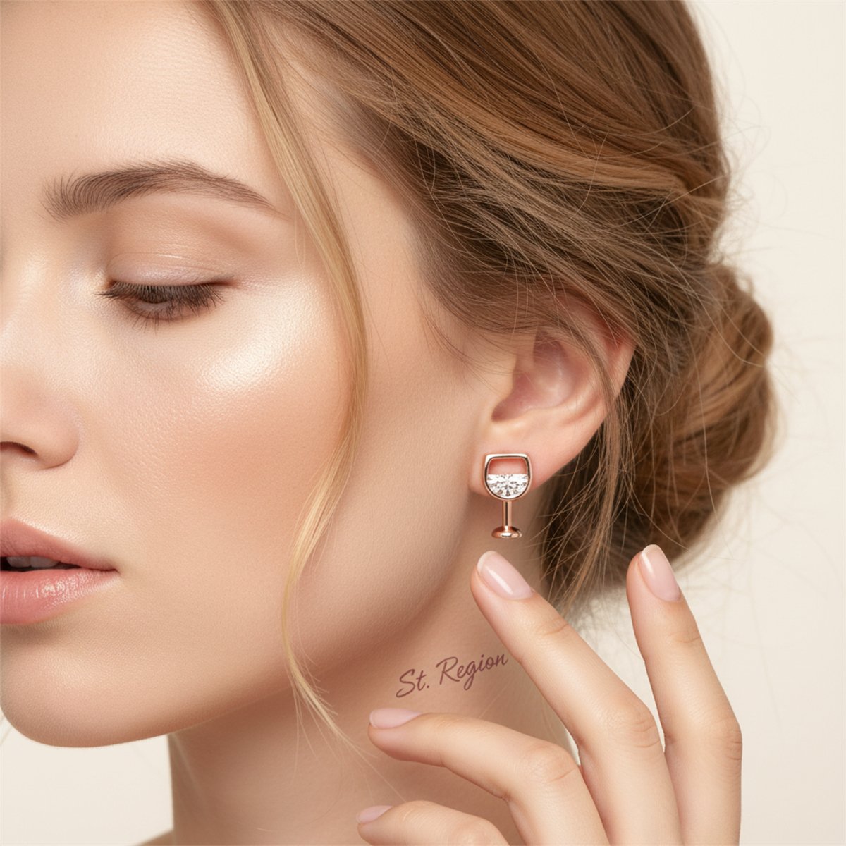 Crystal and 18K Rose Gold-Plated Wine Glass Stud Earrings, rose gold stud earrings for women, styled look