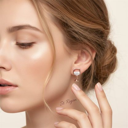 Crystal and 18K Rose Gold-Plated Wine Glass Stud Earrings, rose gold stud earrings for women, styled look