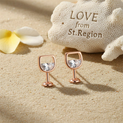 Crystal and 18K Rose Gold-Plated Wine Glass Stud Earrings, rose gold stud earrings for women, lifestyle look