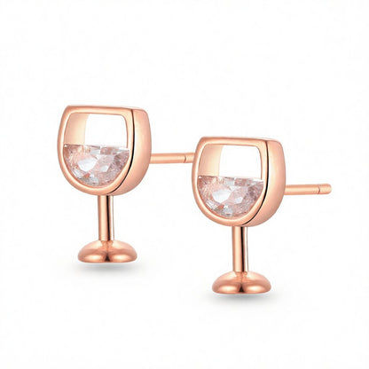 Crystal and 18K Rose Gold-Plated Wine Glass Stud Earrings, rose gold stud earrings for women, side view